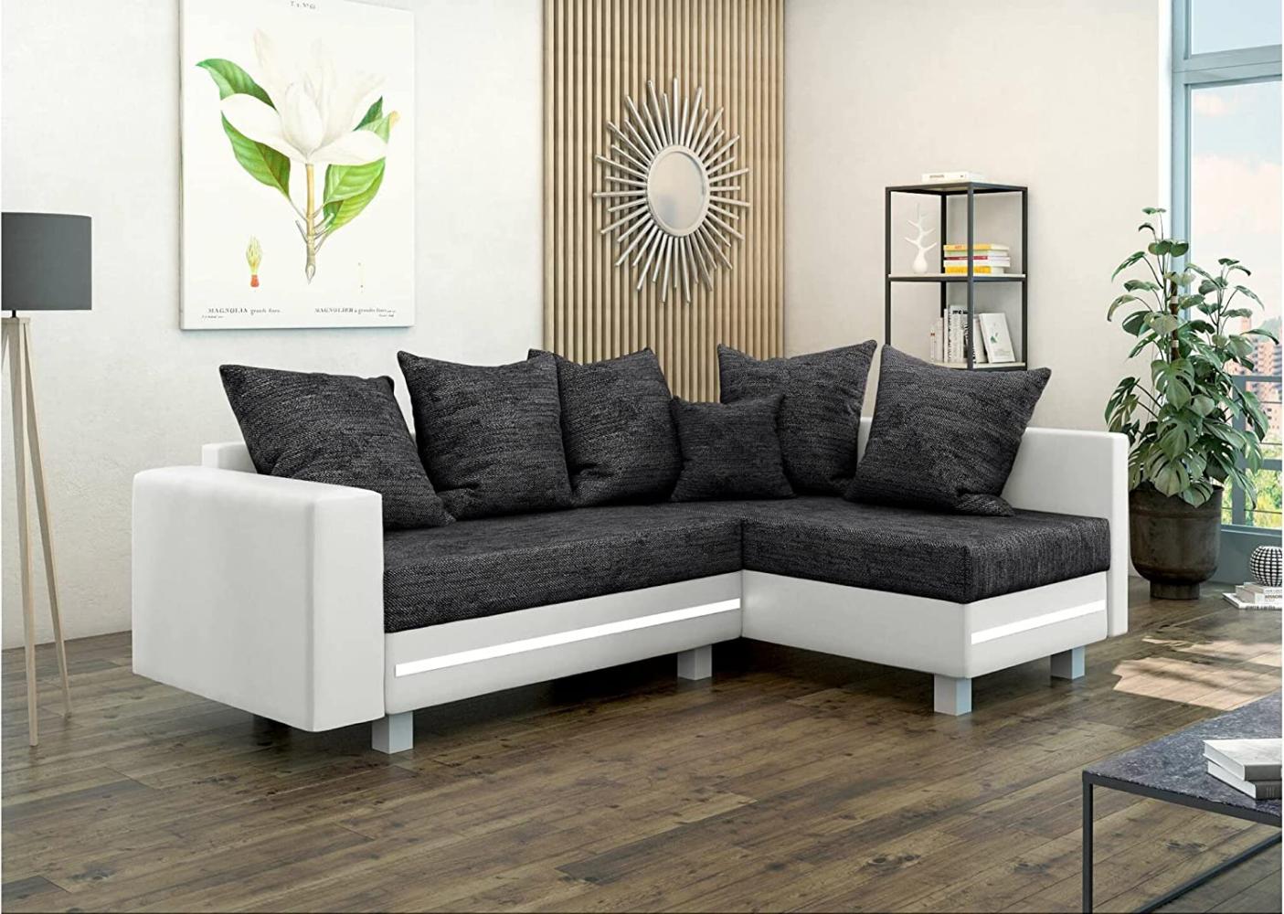 Stylefy Morgan Ecksofa Strukturstoff BERLIN Kunstleder MADRYT Schwarz Weiß Rechts Bild 1