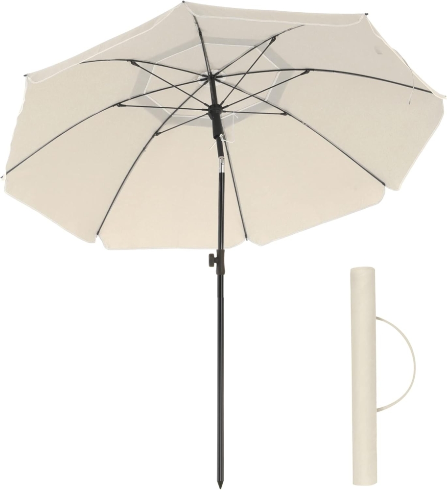 SONGMICS Sonnenschirm 160 cm, Sonnenschutz, UPF 50+, Strandschirm, beidseitig um 30° knickbar, höhenverstellbar, mit Tragetasche, für Balkon, Garten, Terrasse, Strand, ohne Ständer, beige GPU60WTV1 Bild 1