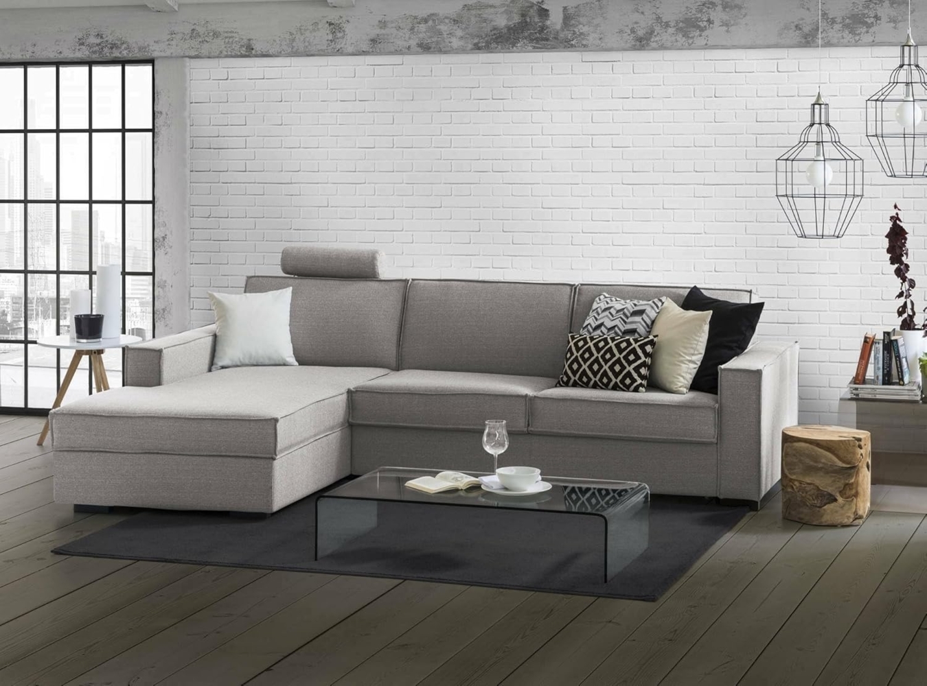 Talamo Italia Ecksofa Beatrice, Made in Italy, Drehbare Öffnung mit Matratze und Netz inklusive, Halbinsel mit Stauraum links, mit Standardarmlehnen, Cm: 280x95h90, Farbe Grau Bild 1