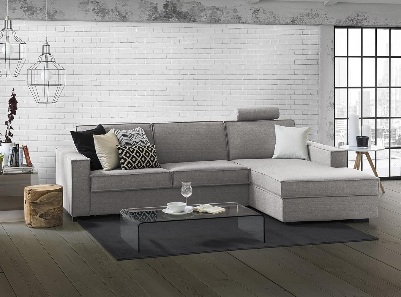 Talamo Italia Ecksofa Beatrice, Made in Italy, Drehbare Öffnung mit Matratze und Netz inklusive, Halbinsel mit Stauraum links, mit Standardarmlehnen, Cm: 280x95h90, Farbe Grau Bild 1