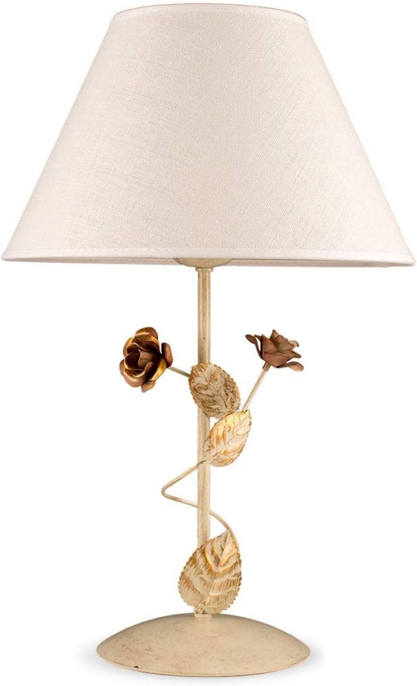 Helios Leuchten LED Tischleuchte Florentiner Tischlampe im Landhausstil Stoffschirm Leinen, für Nachttisch Schreibtisch Sideboard, LED wechselbar, handgefertigtes Produkt Bild 1