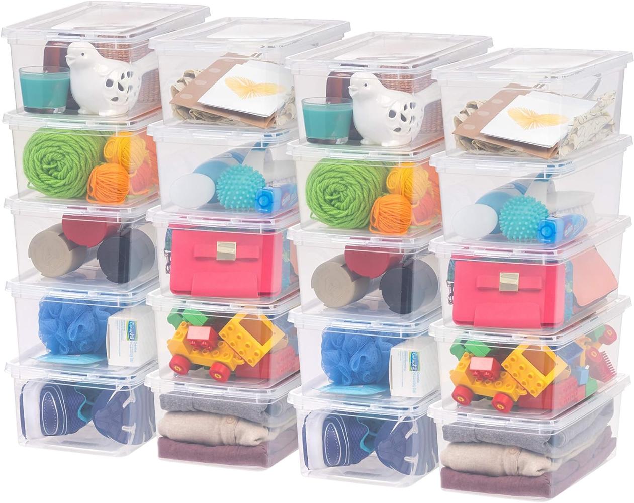 Iris Ohyama, 20er-Set kleinen Kunststoff-Aufbewahrungsboxen mit Deckel, Stapelbare Boxen, Robust, 5L, Schlafzimmer, Spielzimmer, Küche, CNL-5, Transparent, B19. 1 x T32. 7 x H11. 4 cm Bild 1