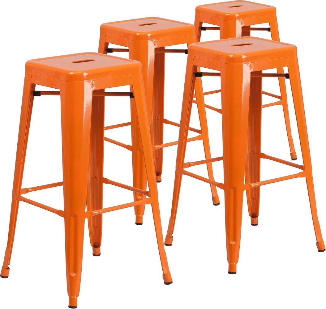 Flash Furniture Barhocker, kommerzielle Qualität, 76 cm hoch, ohne Rückenlehne, Metall, für Innen- und Außenbereich, quadratische Sitzfläche, Kunststoff, Gummi, orange, 4 Stück Bild 1