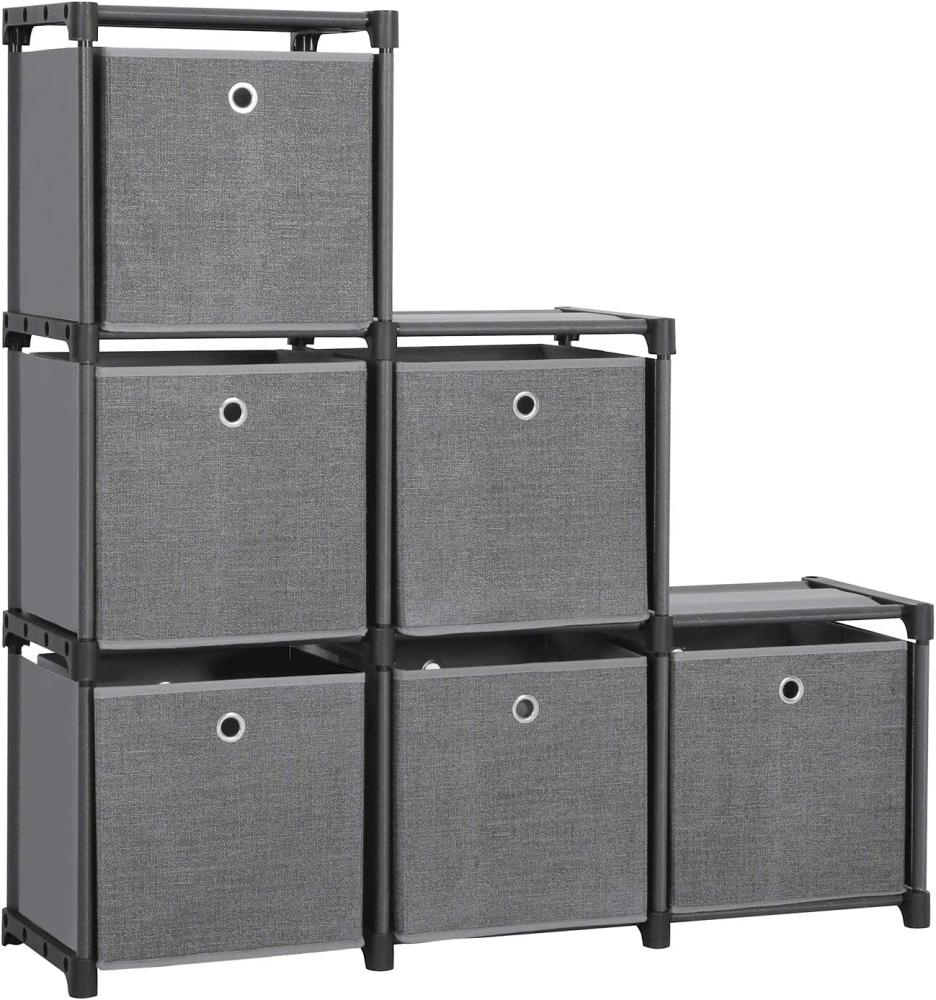 SONGMICS Steckregal 6 Würfel Aufbewahrungssystem mit 6 Stoffboxen DIY Schrank multifunktional mit robustem Metallrahmen Gummihammer 105 x 105 x 30 (B x H x T) Schwarz LSN66BK Bild 1