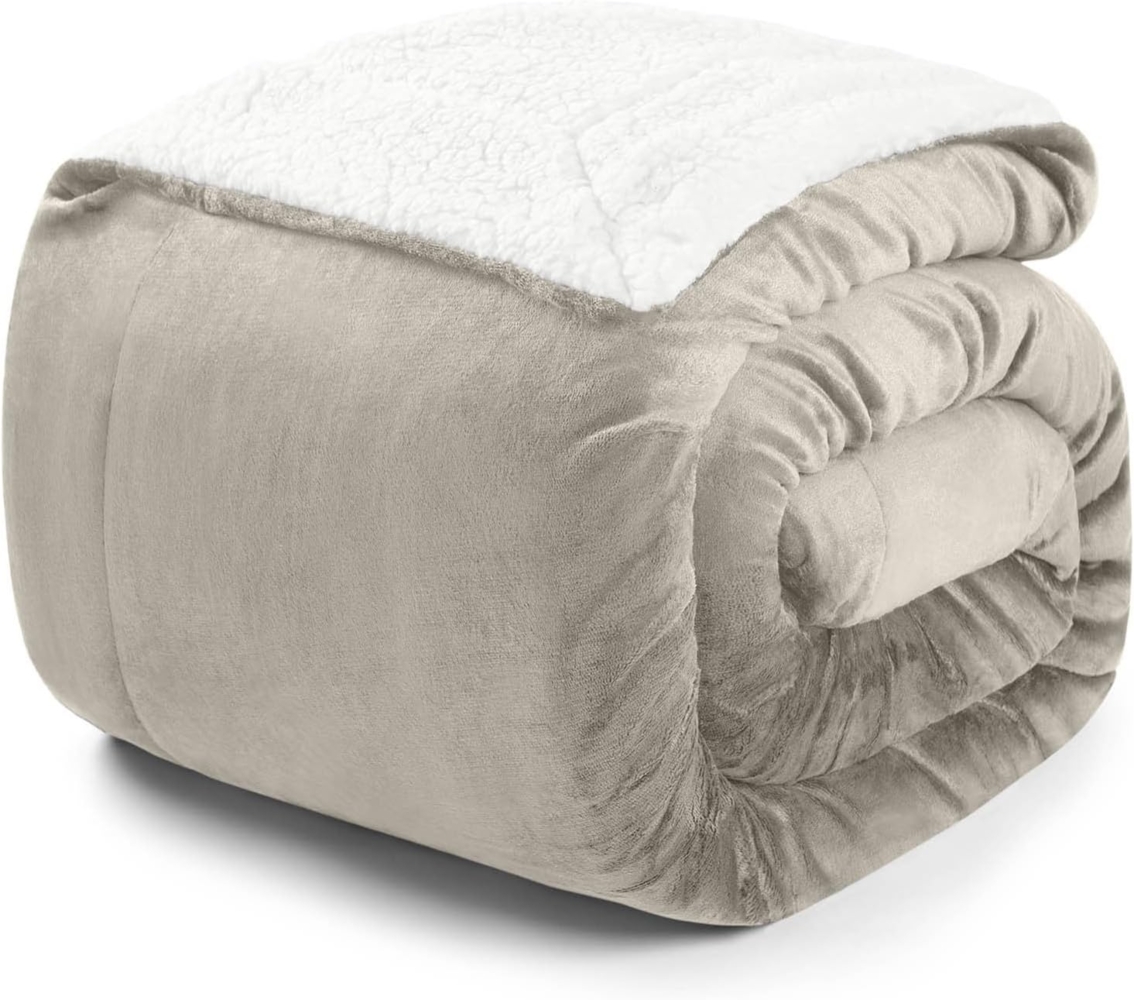 Blumtal Premium Sherpa Kuscheldecke flauschig - Wohndecke Kuscheldecke 230x270 cm - OEKO-TEX zertifizierte Fleecedecke 230x270 cm - Wohn- & Kuscheldecke warm - Winter Decke warm 230x270 - Sand - Beige Bild 1