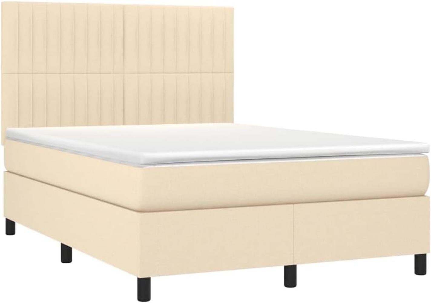 vidaXL Boxspringbett mit Matratze Creme 140x200 cm Stoff, Härtegrad: H2 [3141942] Bild 1