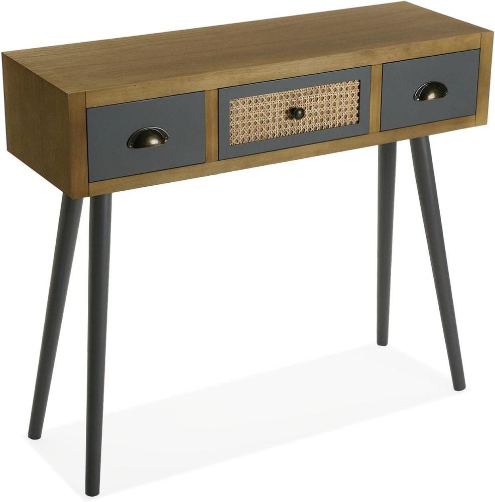 Versa Pandora Schmales Möbelstück für den Eingangsbereich oder Flur, Moderner Konsolentisch, mit 3 Schubladen, Maßnahmen (H x L x B) 79 x 30 x 90 cm, Holz, Farbe: Braun Bild 1