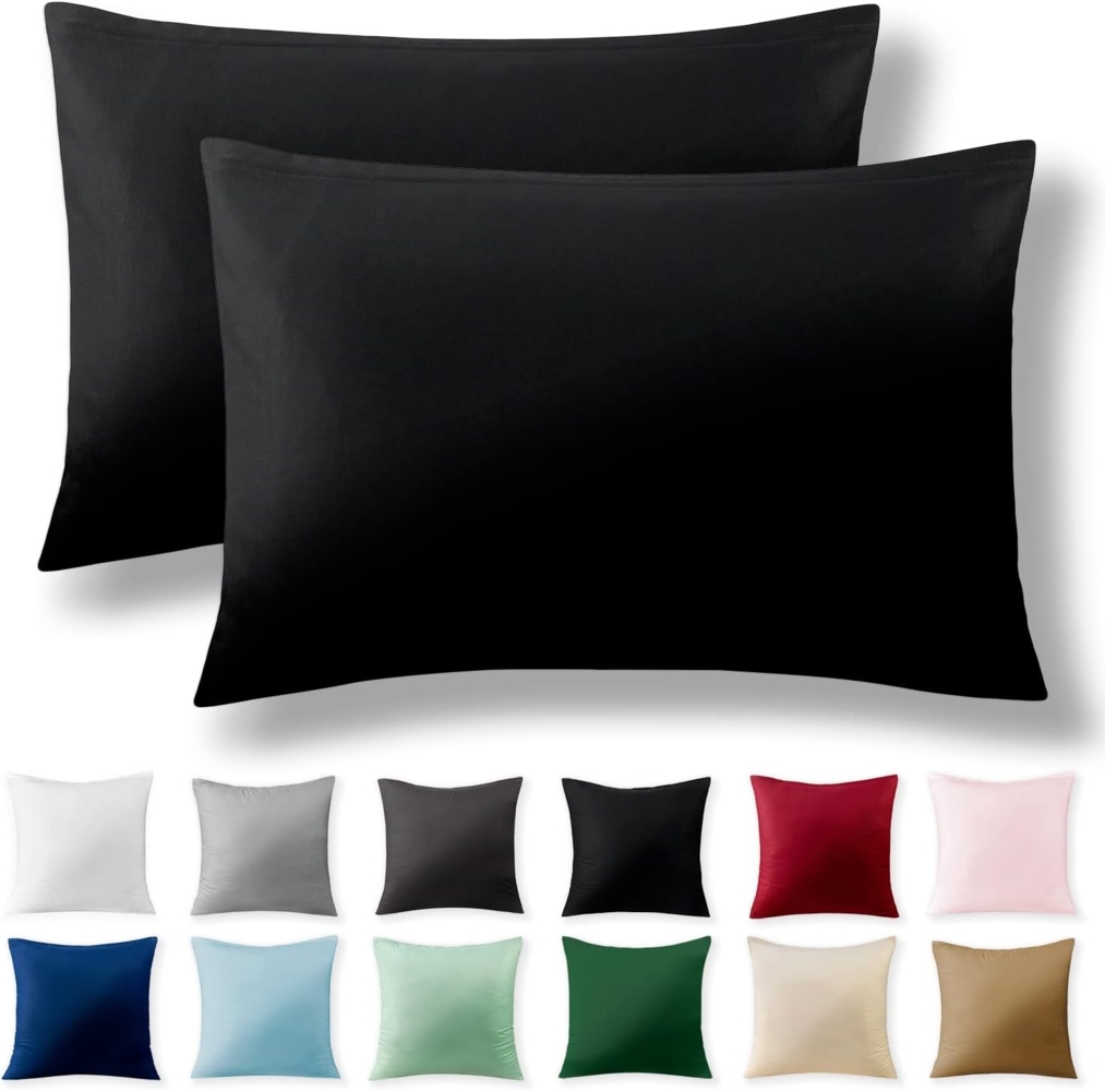 Alreya 2er-Set Renforcé Kissenbezug 40x60 cm - 100% Baumwolle mit YKK Reißverschluss, Superweicher Kopfkissenbezug 40x60, Kissenhülle, Schwarz, nur Kissenbezug Bild 1
