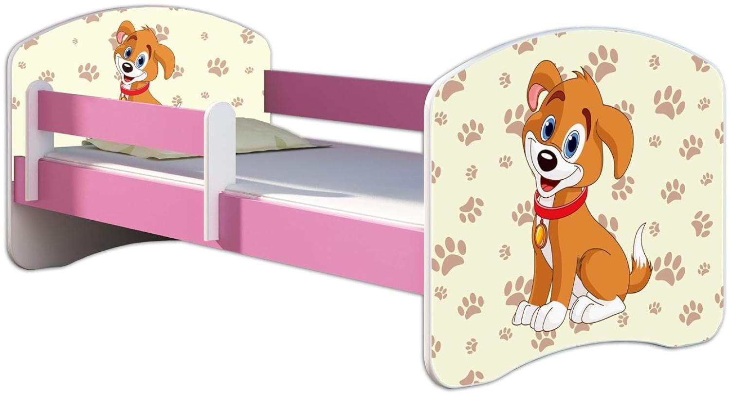Kinderbett Jugendbett mit einer Schublade und Matratze Rausfallschutz Rosa 70x140 80x160 80x180 ACMA II (11 Welpe, 80x180 cm) Bild 1