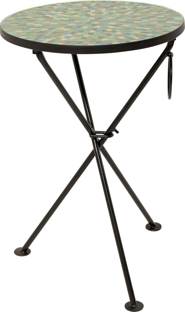 Kare Design Beistelltisch Clack Mosaic, Grün/Blau, 35cm Durchmesser, Couchtisch, Ablage, Glas Tischplatte, Stahlgestell, Rund Bild 1