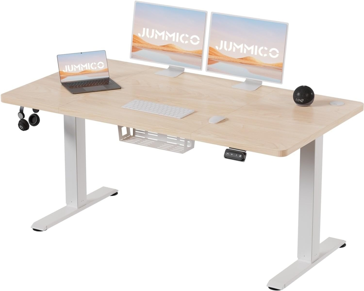 JUMMICO HöHenverstellbarer Schreibtisch 140x60 cm,Standing Desk（71-119cm）,Schreibtisch HöHenverstellbar Elektrisch mit 2-Memory-Steuerung und Antikollisions Funktion(Beige) Bild 1