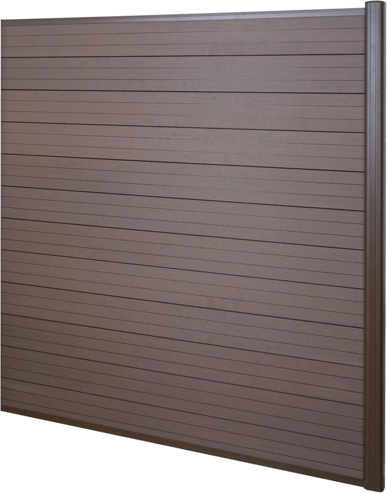 WPC-Sichtschutz Sarthe, Windschutz Zaun, Alu-Pfosten ~ Erweiterungselement, 1,85m braun Bild 1