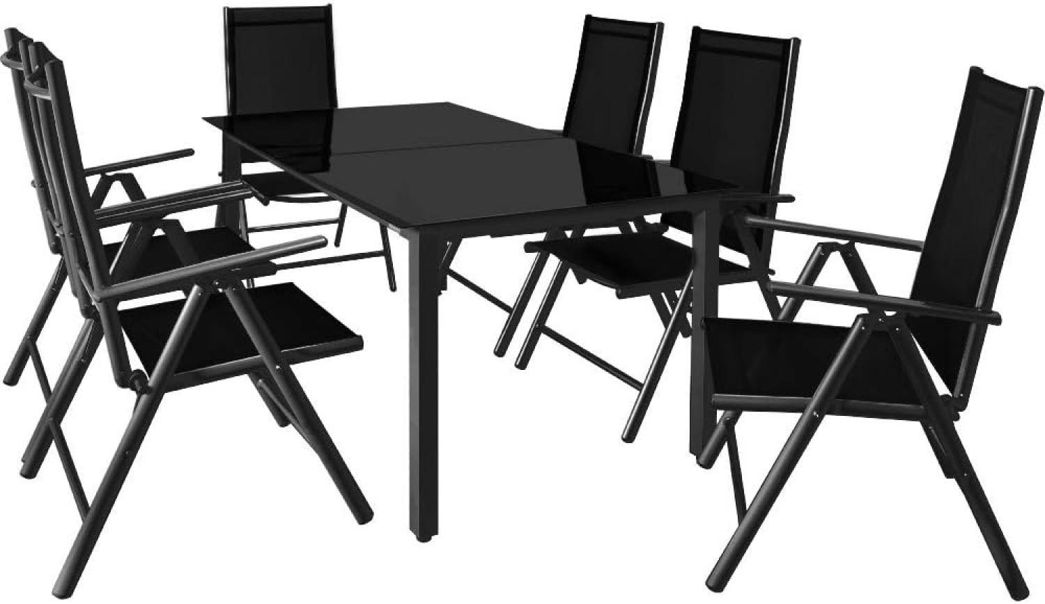 Casaria Garten-Essgruppe Bern, (7-tlg), Aluminium 5mm Sicherheitsglas Stühle Klappbar Verstellbar Wetterfest Bild 1