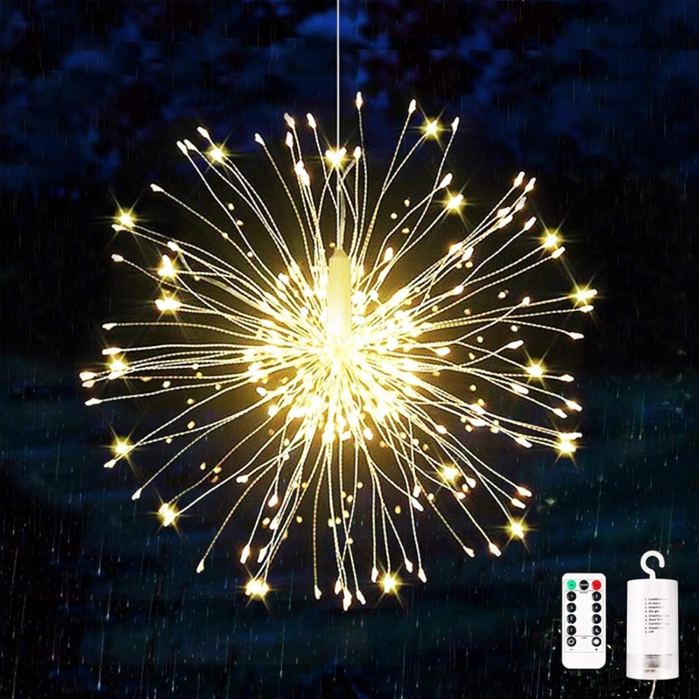 KIKILIVE Feuerwerk Lichterketten, 1 Stücke Starburst Lichter Feuerwerk LED Licht Kupferdraht Feuerwerk Lichter Weihnachten Feuerwerk Zeichenfolge 8 Modi wasserdicht mit Fernbedienung Bild 1