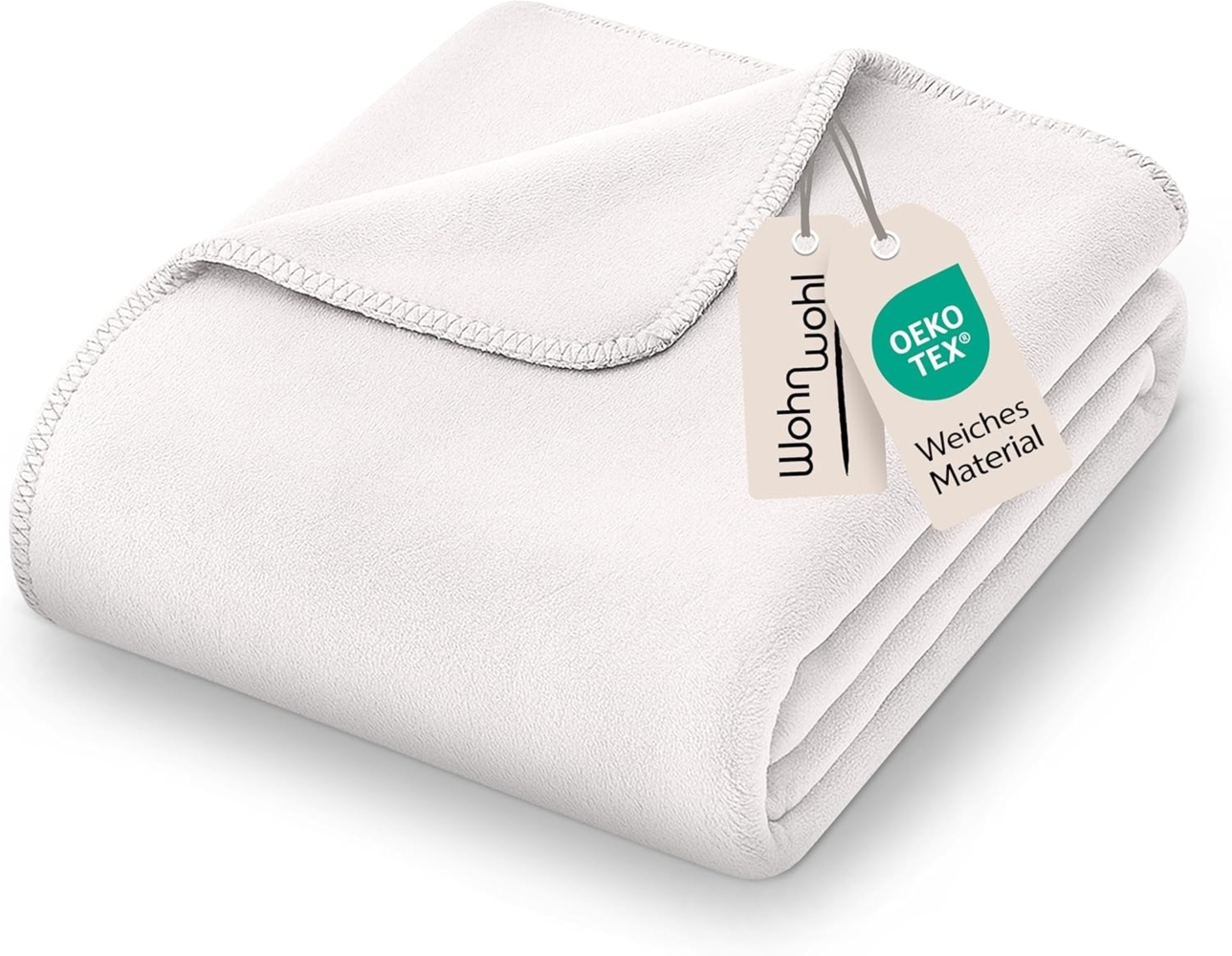 WOHNWOHL Kuscheldecke 150x200 cm • weiche Tagesdecke • Sofadecke • Wohndecke • Winterdecke • Ökotex Zertifizierte Baumwolldecke • Farbe: Offwhite Bild 1