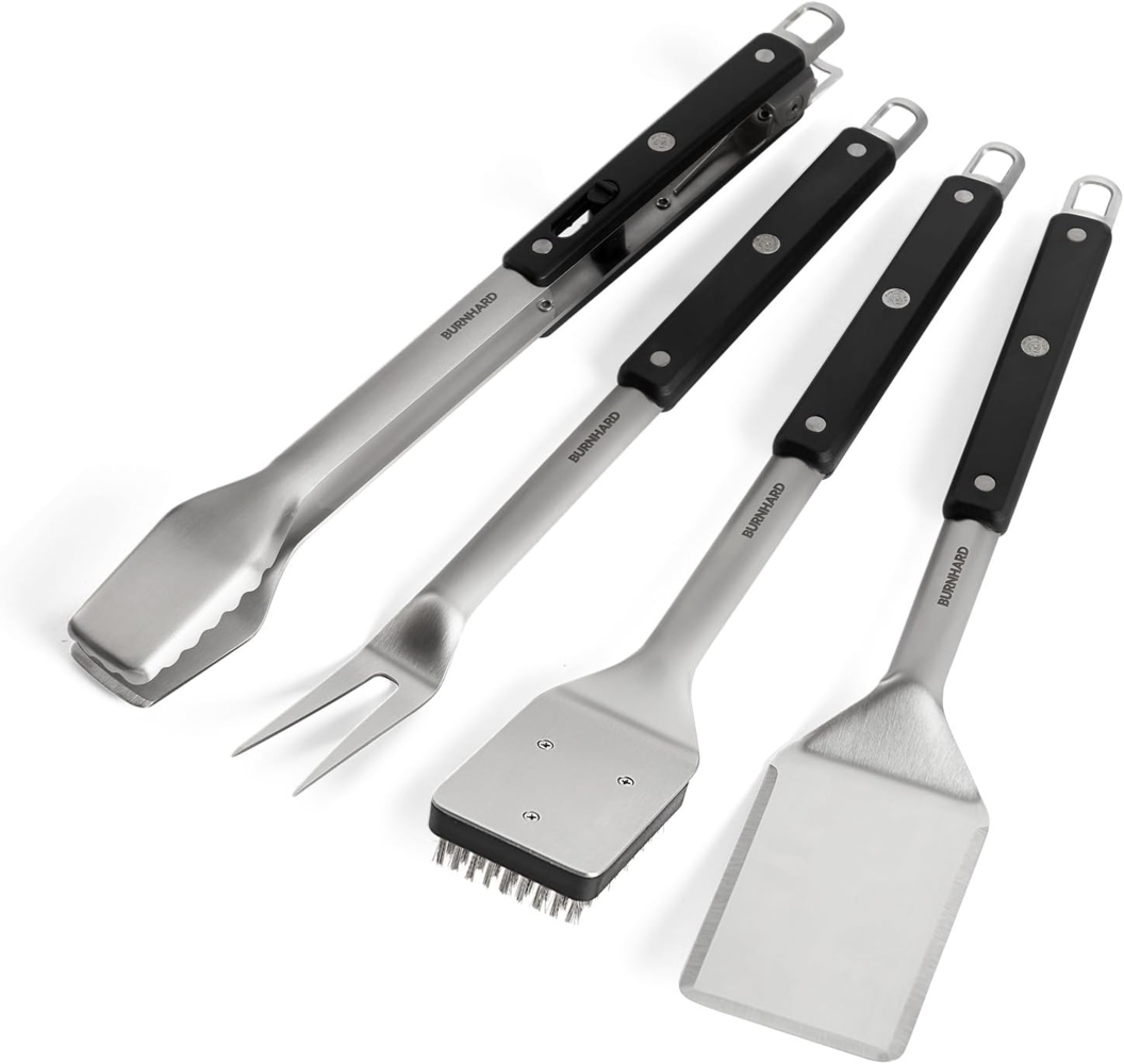 BURNHARD Grillbesteck-Set, (4 tlg), Grillzange, Grillwender, Grillgabel, Grillbürste Bild 1