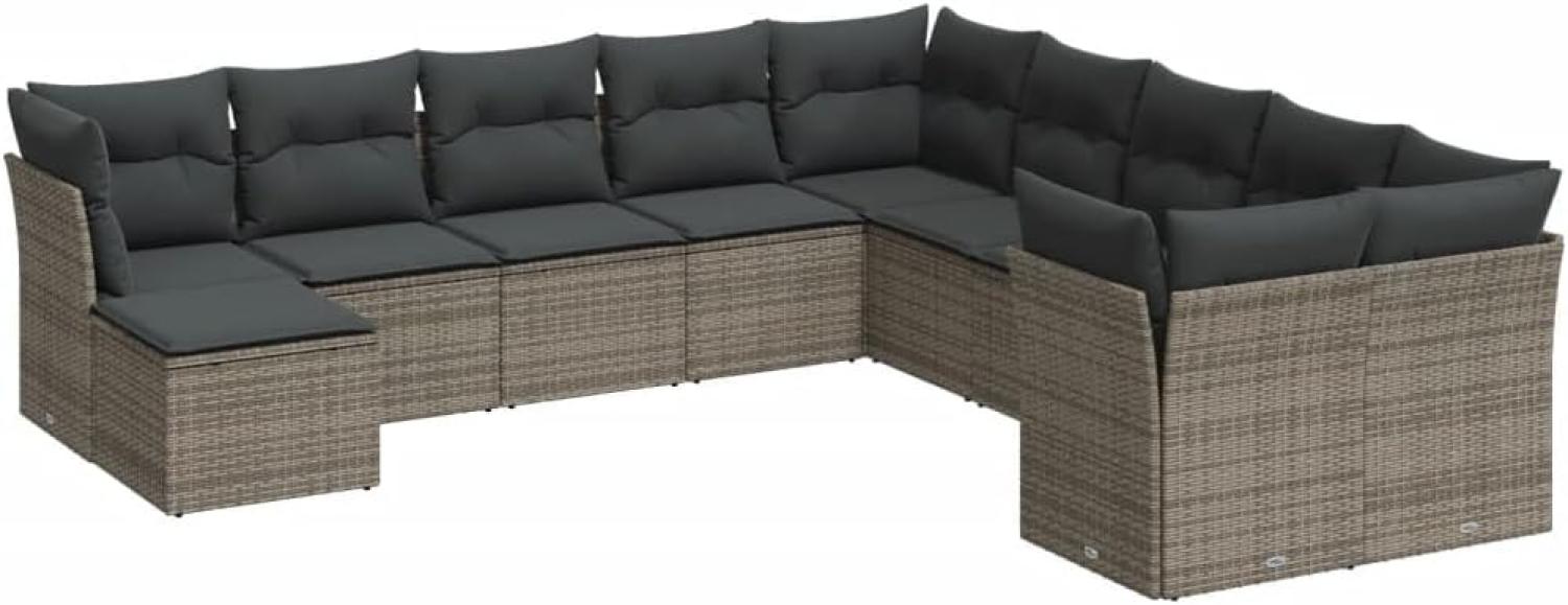 vidaXL 11-tlg. Garten-Sofagarnitur mit Kissen Grau Poly Rattan 3218610 Bild 1