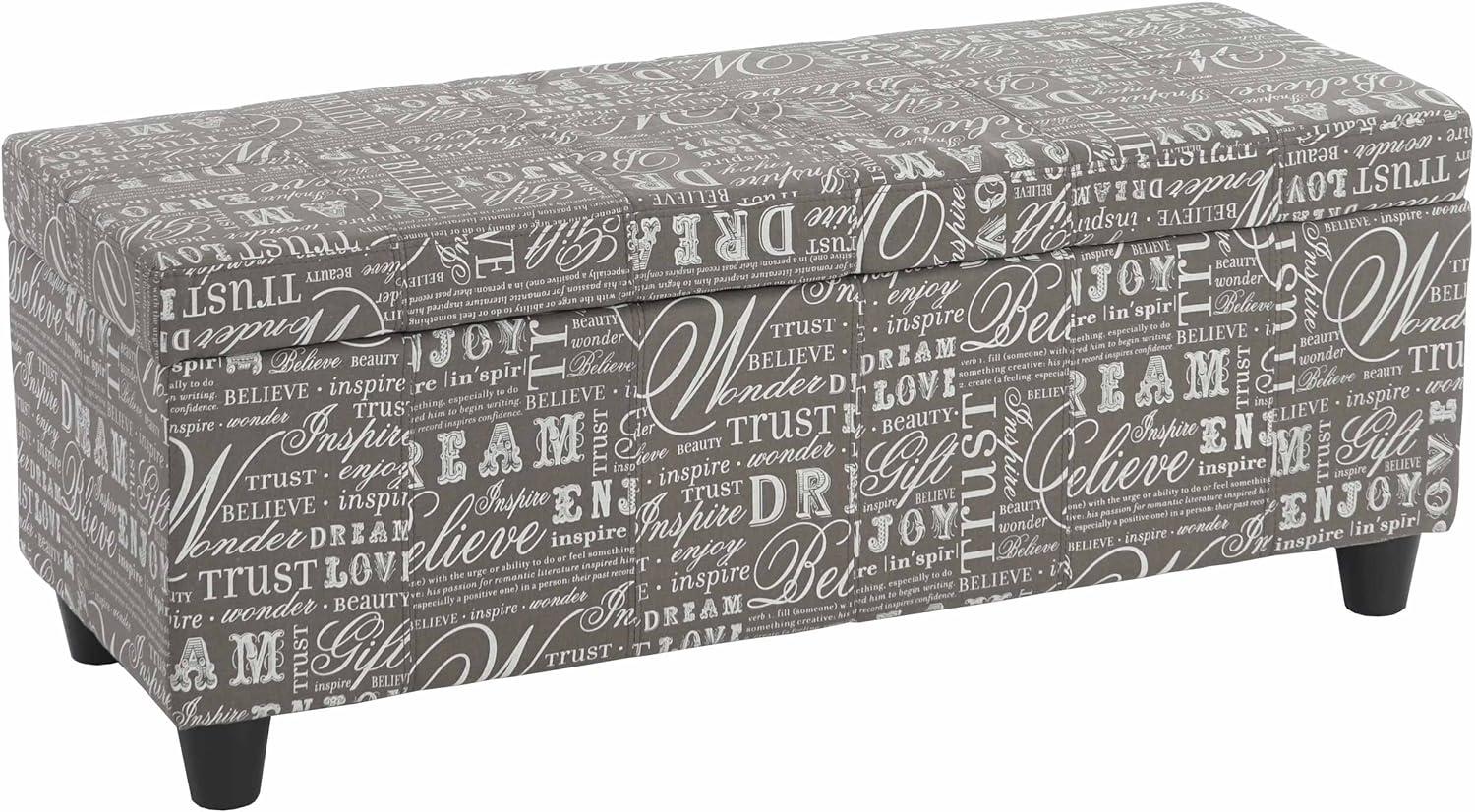 Aufbewahrungs-Truhe Kriens, Sitzbank Bank, Stoff/Textil, 45x114x45cm ~ Schriftzug, grau Bild 1