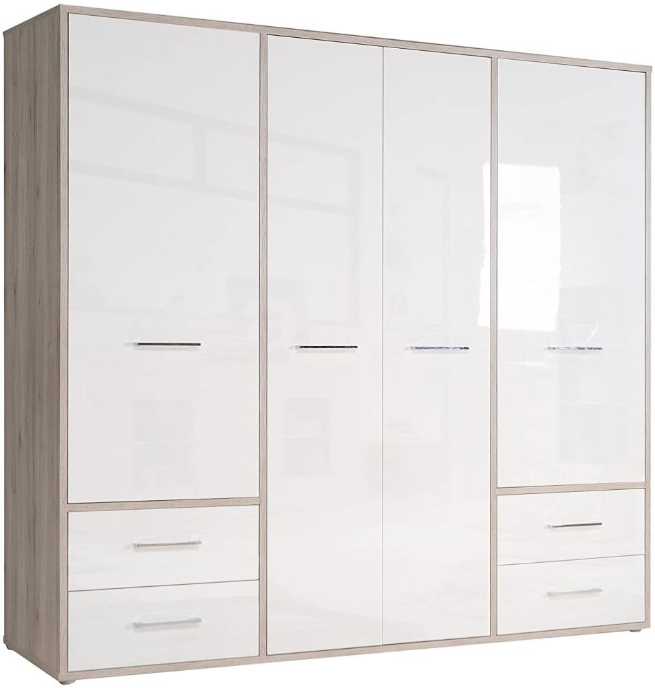 Kleiderschrank Jana 2 weiß Hochglanz Sandeiche 209x202x60 cm Bild 1