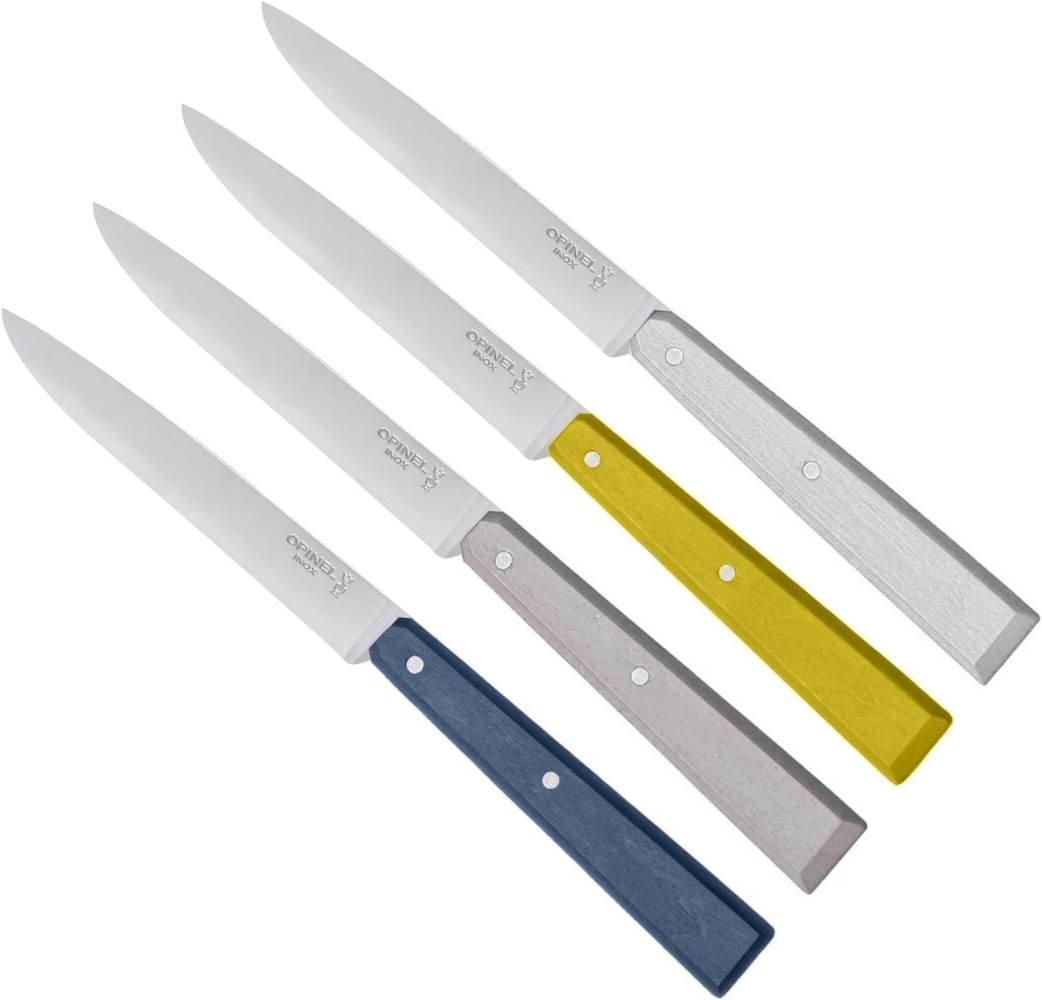 Opinel Bon Appetit Celeste Tafelmesser - rostfrei - 4 tlg - Stahl 12C27 - Buchenholzgriffe in weiß - blau - gelb - grau Bild 1