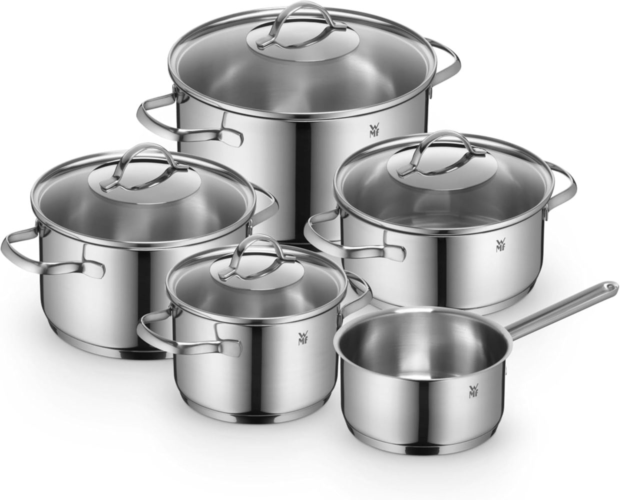 WMF 'Provence Plus' Topfset mit Glasdeckel, 5-teilig, unbeschichtet, Cromargan Edelstahl poliert, Ø 16 / 20 / 24 cm Bild 1
