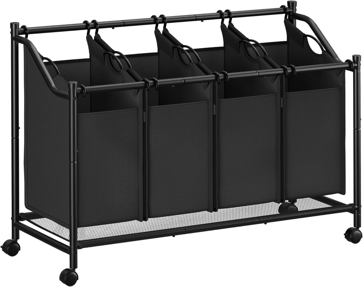 Songmics Wäschekorb mit Rollen, Wäschesammler mit 4 abnehmbaren Wäschesäcken, Wäschewagen, für Waschküche Schlafzimmer Badezimmer, 4x45 L, tintenschwarz Bild 1