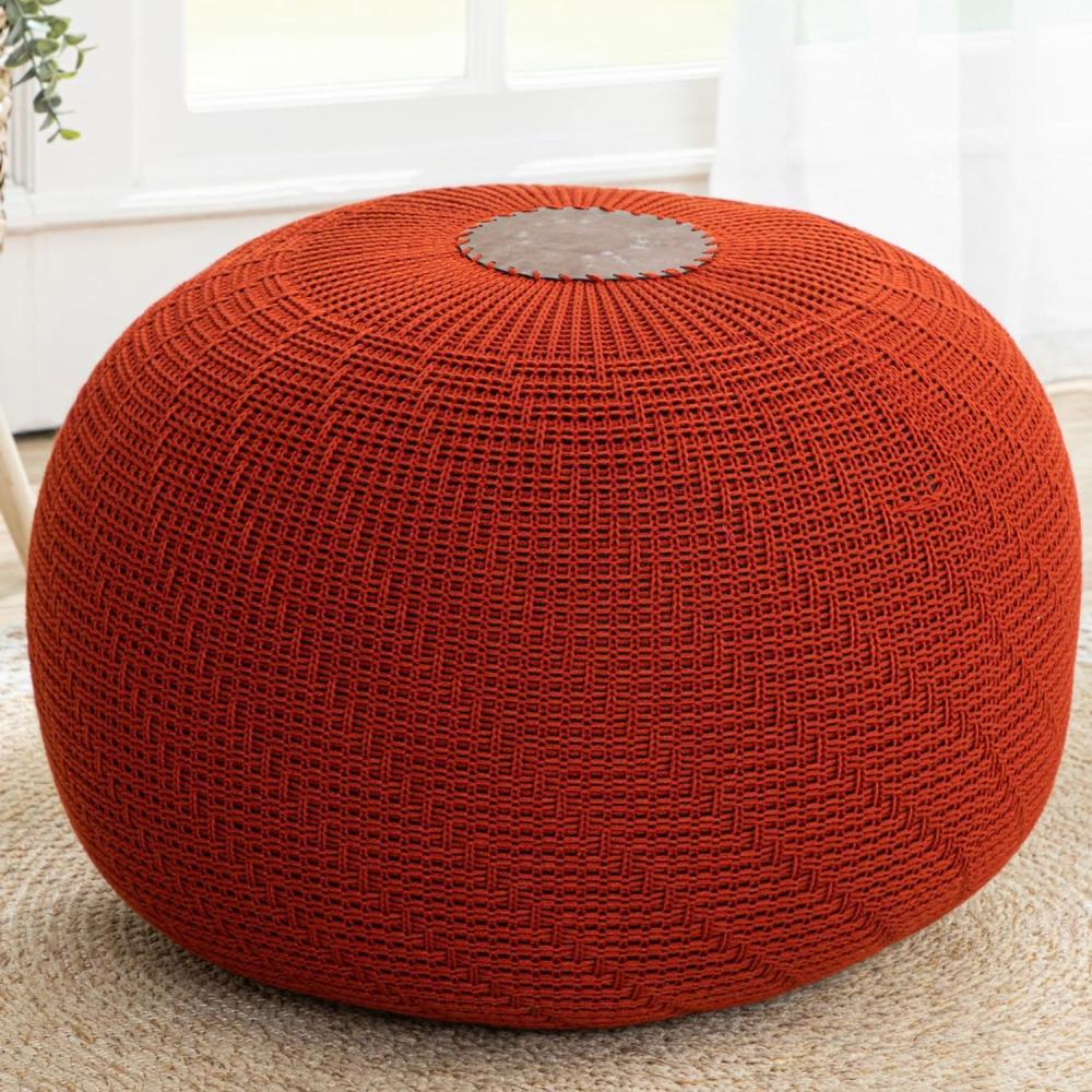 ENGLISH HOME Pouf Hocker, Rund Sitzpouf, Sitzhocker, Sitzpuff, Fußhocker, Strick Puff Hocker für Wohnzimmer, Schlafzimmer, Strickhocker Pouf, 37 x 50 cm, Terracotta Bild 1