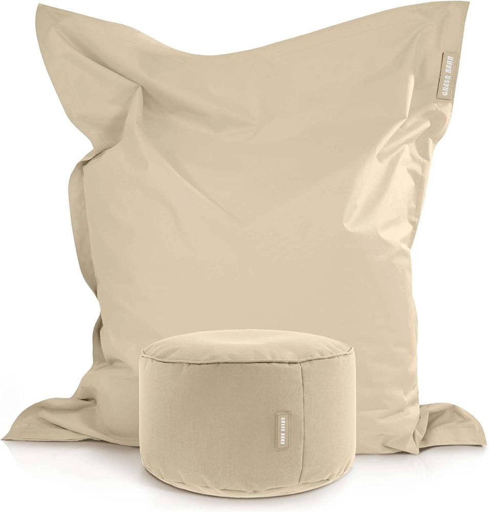 Green Bean© 2er Set XXL Sitzsack "Square+Stay" inkl. Pouf fertig befüllt mit EPS-Perlen - Riesensitzsack 140x180 Liege-Kissen Bean-Bag Chair Beige Bild 1