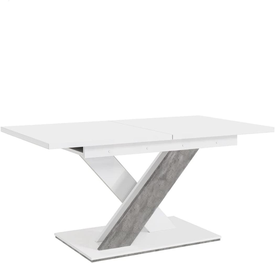 MEBLINI Esstisch Ausziehbar - Esszimmertisch Modern - Küchentisch - Säulentisch - Ausziehtisch - Dining Table - Esszimmertische - 140-180x80x75cm - Bronx - Weiß Matt/Betonoptik Bild 1