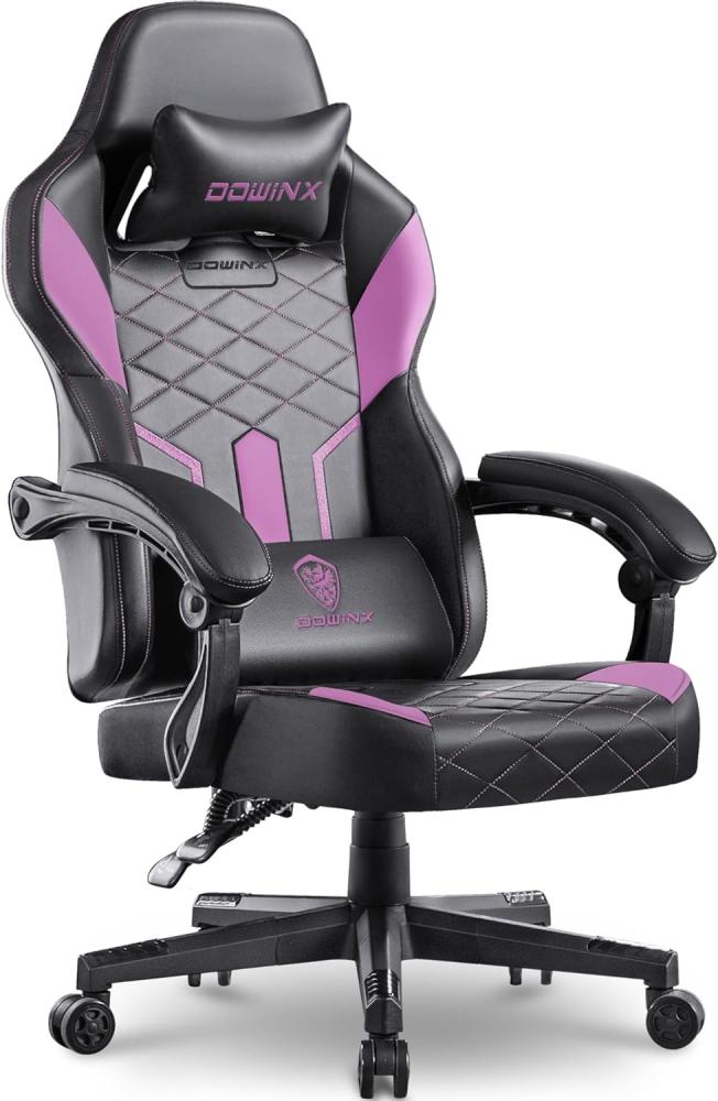 Dowinx Gaming Stuhl Racing Gamer Stuhl mit Frühling Kissen, Ergonomischer Gaming Sessel mit Massage, Bürostuhl PU Leder PC-Stuhl Verbreiterte Rückenlehne 150KG (Schwarz Lila) Bild 1