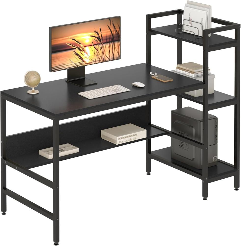 Dripex Holz Schreibtisch mit Ablage Computertisch, PC-Tisch Bürotisch Officetisch Stabile Konstruktion Tisch für Home Office (136cm Schwarz) Bild 1