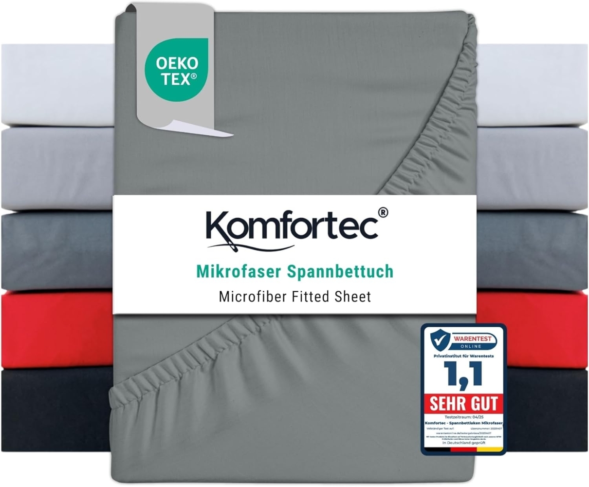 Komfortec Spannbettlaken Boxspringbett bis 15cm - 30cm Matratzenhöhe, Mikrofaser, Gummizug: Rundum, (1 Stück), 90x200 cm, Grau Bild 1