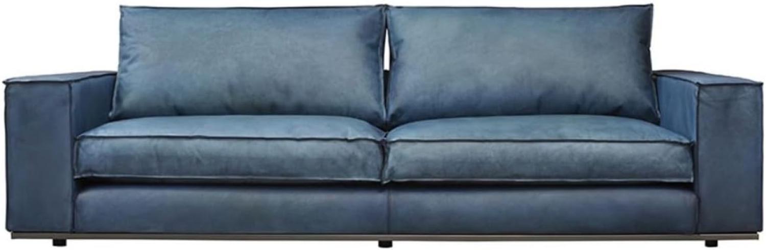 Casa Padrino Luxus Leder Sofa Blau 240 x 106 x H. 83 cm - Echtleder Wohnzimmer Sofa - Wohnzimmer Möbel - Leder Möbel - Luxus Möbel Bild 1