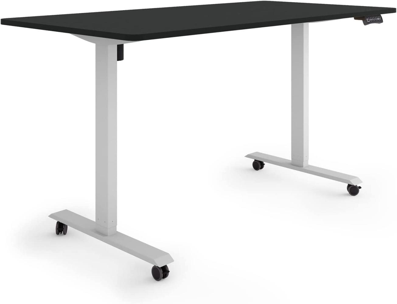 ESMART Germany ETX-121GB 160x80cm Schwarz Ergonomischer Steh-Sitz-Schreibtisch auf Rollen Stufenlos elektrisch höhenverstellbar 78,5-128,5cm 3X Memory Aktivitätserinnerung Soft-Start/Stopp Bild 1