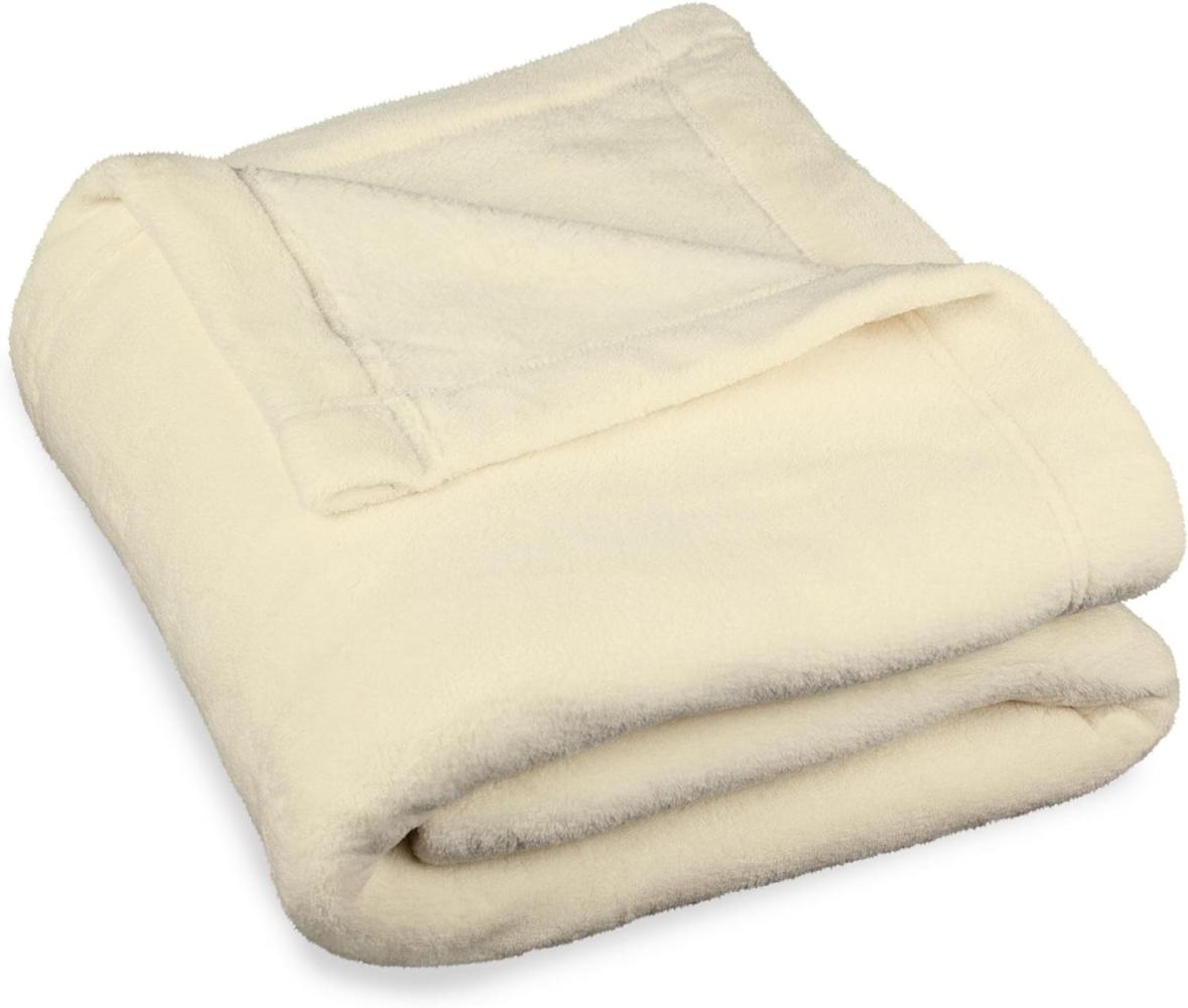 CelinaTex Flauschige Kuscheldecke XXL 220 x 240 cm Creme weiß Decke Sofa warm Wohndecke weich Mikrofaser Fleece Oeko-TEX Montreal Bild 1