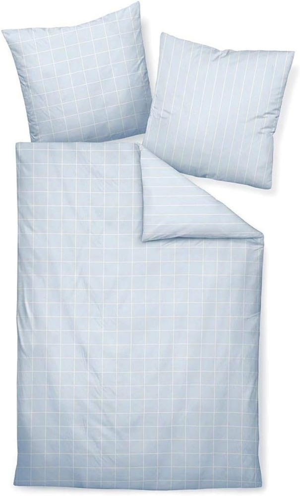 Janine Wendebettwäsche Karo Streifen modern classic|Bezug für Nackenrolle einzeln 15x40 cm Karo| perlblau Bild 1