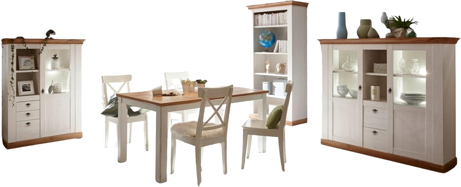 Esszimmer Set Hemsby in weiß Pinie / Eiche Landhaus Bild 1