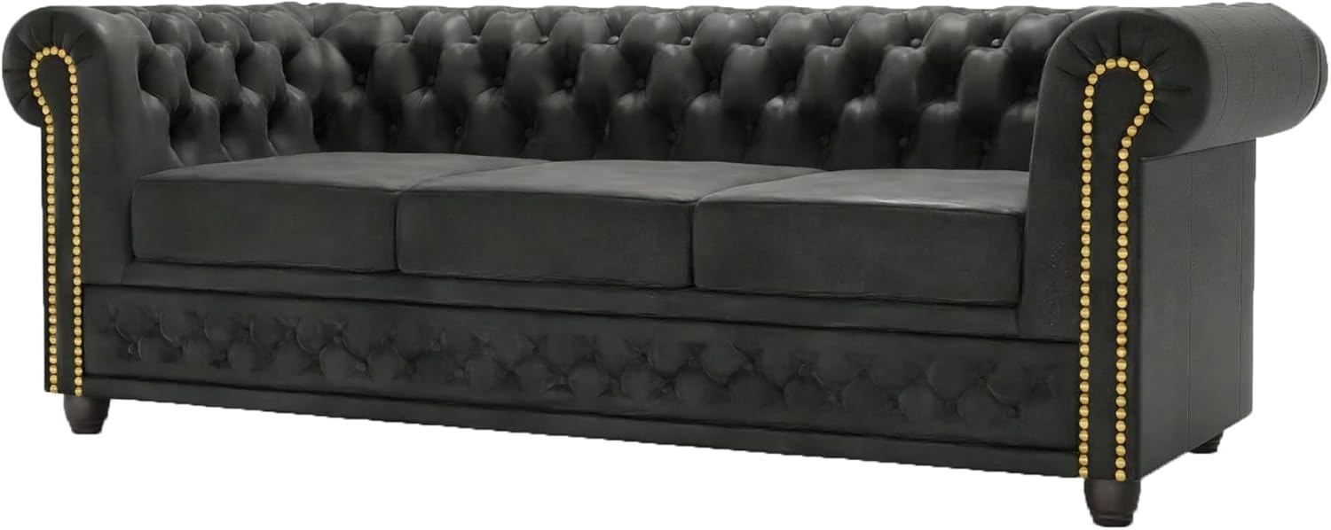 S-Style Möbel Chesterfield-Sofa Anton 3 sitzer Sofa mit Schlaffunktion mit Holzfüßen, 1x 3-Sitzer-Sofa mit Schlaffunktion, mit Wellenfederung Bild 1