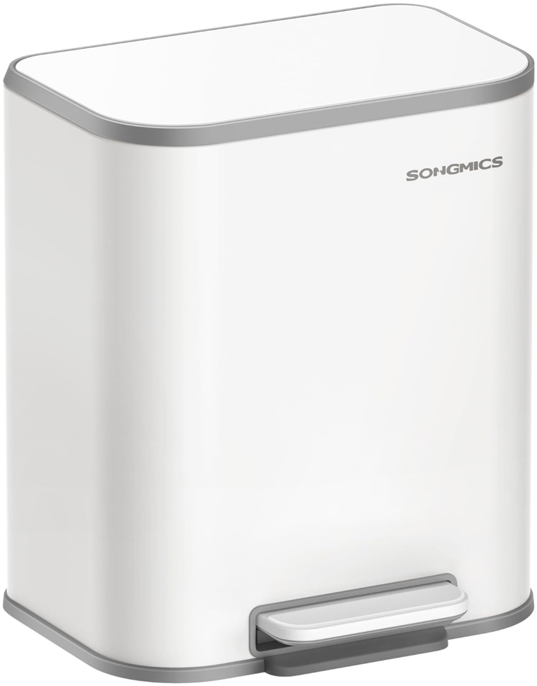 Songmics Mülleimer mit Deckel, Softclose & Offenhaltefunktion,  20 Liter, Stahl, 42,5 x 36,6 x 30 cm, Wolkenweiß Bild 1
