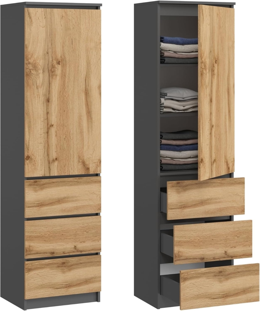 Home Collective Kleiderschrank Mehrzweckschrank mit 3 Einlegeböden & 3 Schubladen 50x40x180 cm (BxTxH), Anthrazit – kompakter & funktionaler Schrank Bild 1
