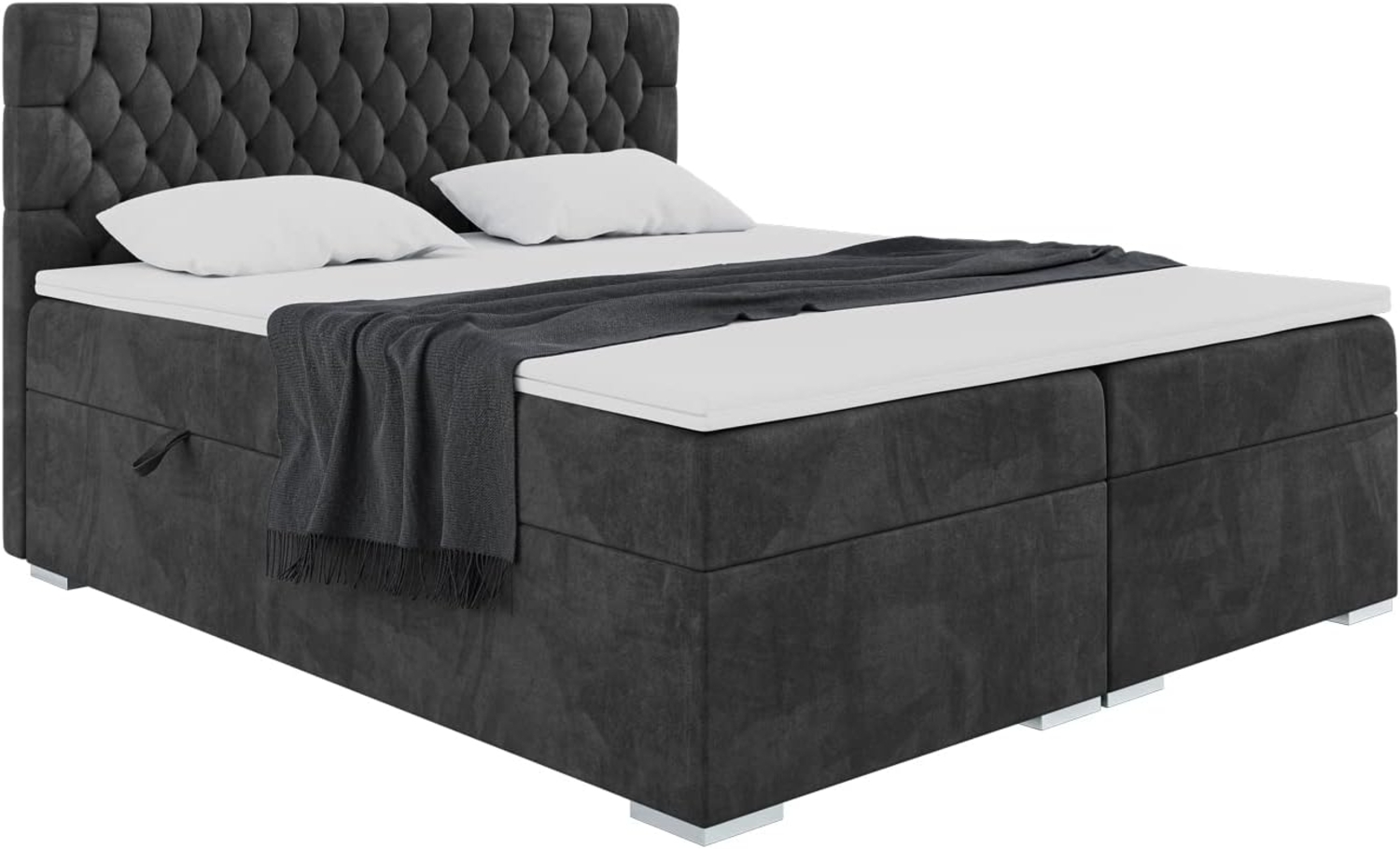 MEBLINI Boxspringbett DALIA 200x200 cm mit Bettkasten - H3/Schwarz Samt Polsterbett - Doppelbett mit Topper & Taschenfederkern-Matratze Bild 1