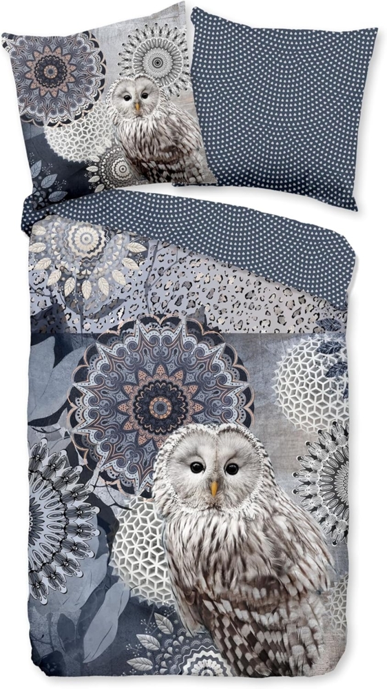 Traumschloss Bettwäsche Comfort Baumwolle, Flanell, 2 teilig, blaue Mandalas mit Eule Bild 1