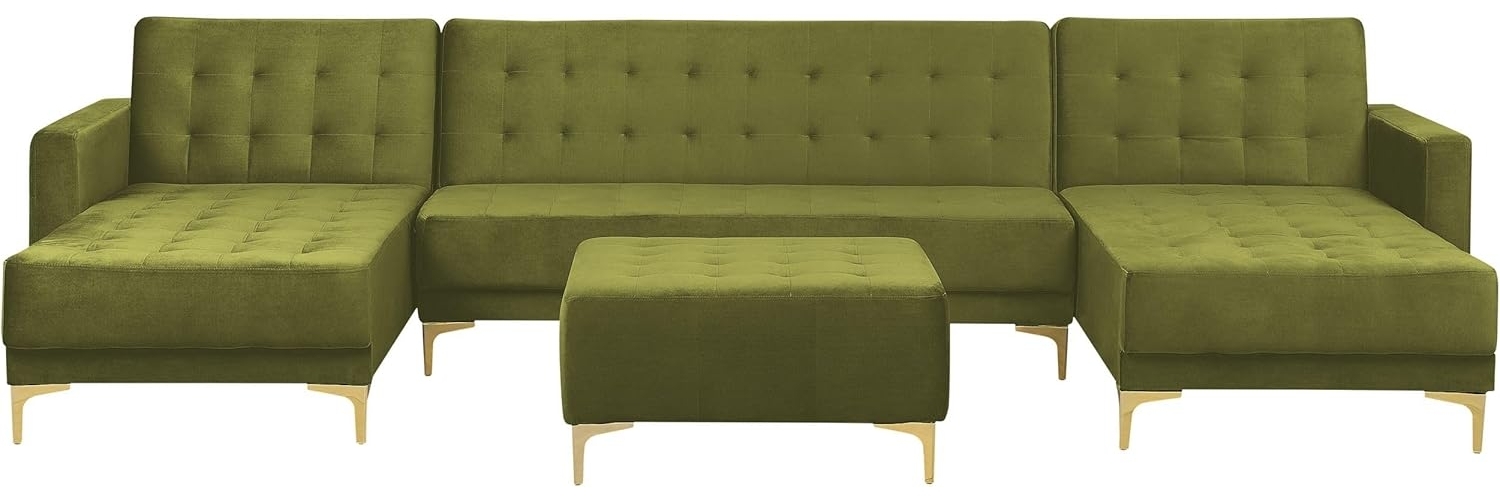 U-förmiges Sofa mit Ottomane ABERDEEN Grün Samtstoff Symmetrisch Bild 1