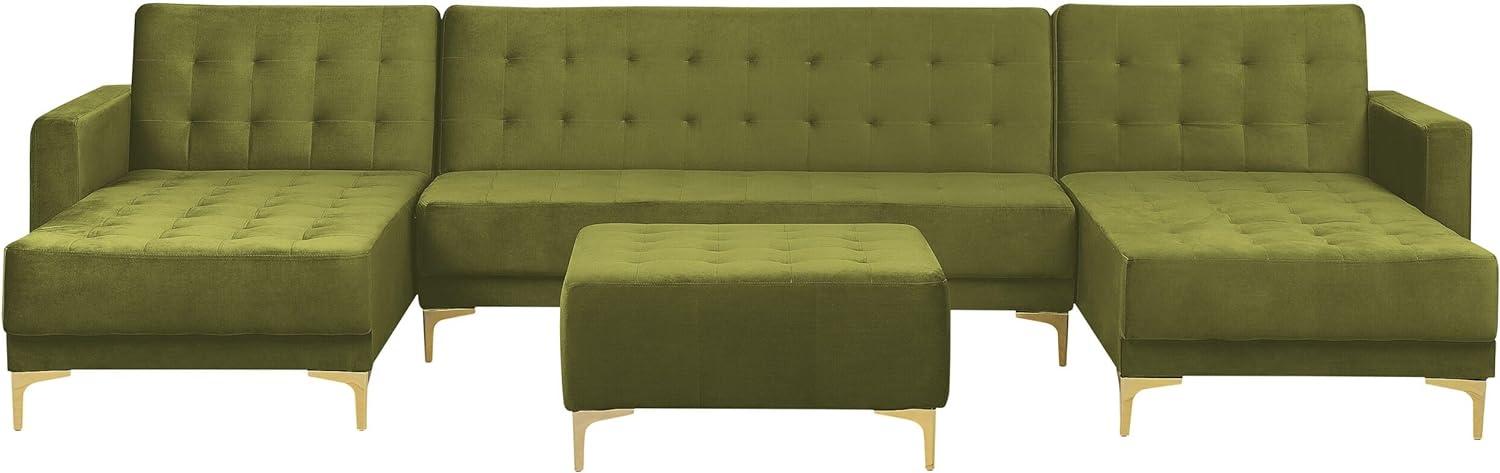 U-förmiges Sofa mit Ottomane ABERDEEN Grün Samtstoff Symmetrisch Bild 1