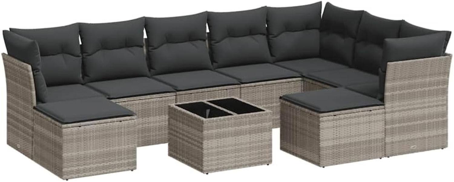 vidaXL 10-tlg. Garten-Sofagarnitur mit Kissen Hellgrau Poly Rattan 3250421 Bild 1