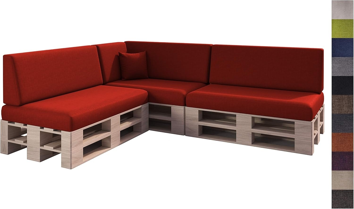 sunnypillow Palettenkissen mit abnehmbarem Bezug Kaltschaum Palettenauflage Palettenpolster Palettensofa Sitzkissen Rückenlehne Indoor Outdoor 8er Set 120x80 Rot Bild 1