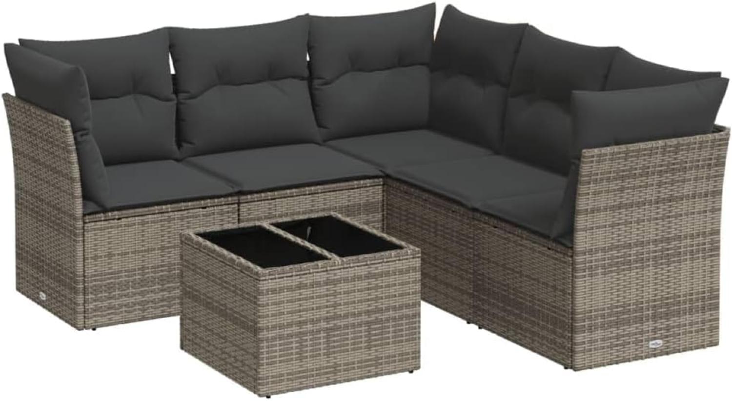 vidaXL 6-tlg. Garten-Sofagarnitur mit Kissen Grau Poly Rattan 3249469 Bild 1