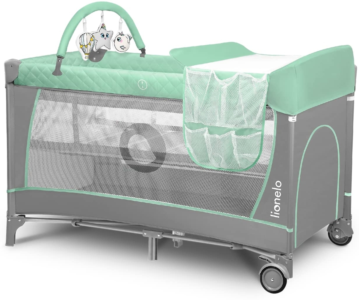 lionelo Baby-Reisebett FLOWER, 4in1:Laufstall Baby, Wickeltisch, Zwei Matratzenaufhängungshöhen Bild 1