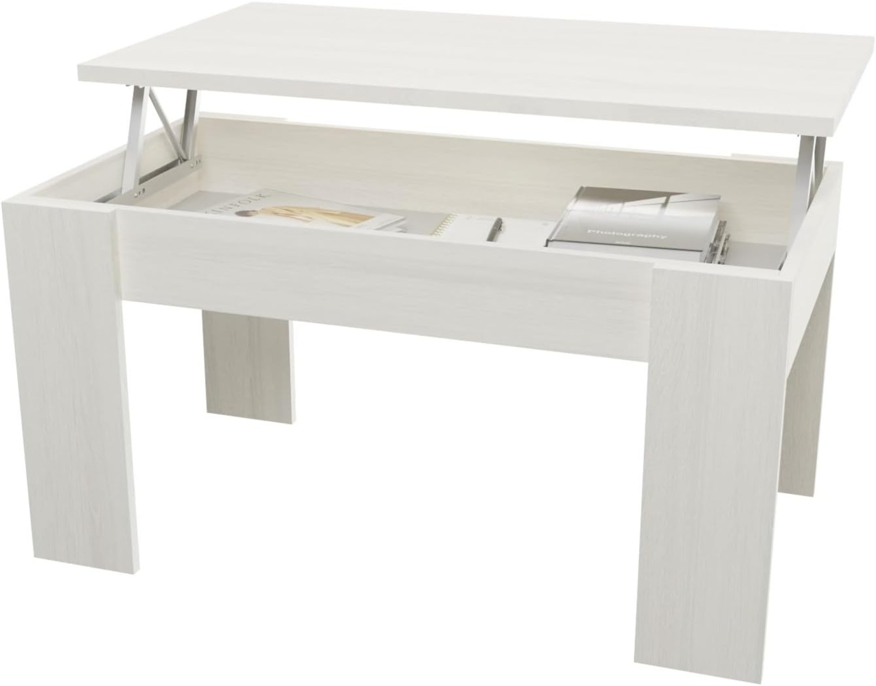 amuéblate online - Couchtisch, höhenverstellbar, für Wohnzimmer oder Esszimmer, Finish in Polargrau, Maße: 90 cm (Breite) x 50 cm (Tiefe) x 46-57 cm (Höhe) Bild 1