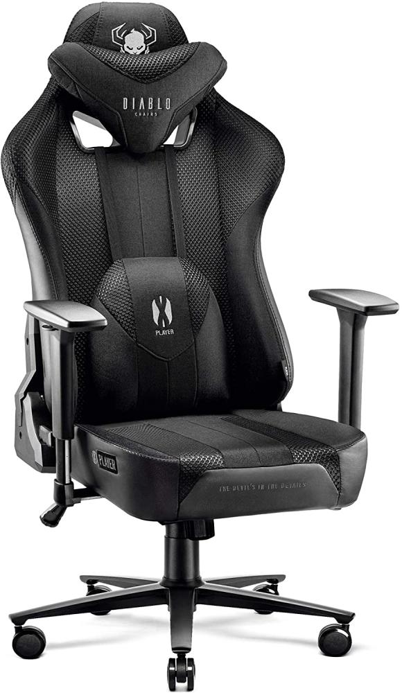 Diablo X-Player 2. 0 Gaming Stuhl Bürostuhl Gamer Chair Stoff 3D Armlehnen Ergonomisches Design Nacken/- Lendenkissen Wippfunktion Schwarz Normal (L) Bild 1